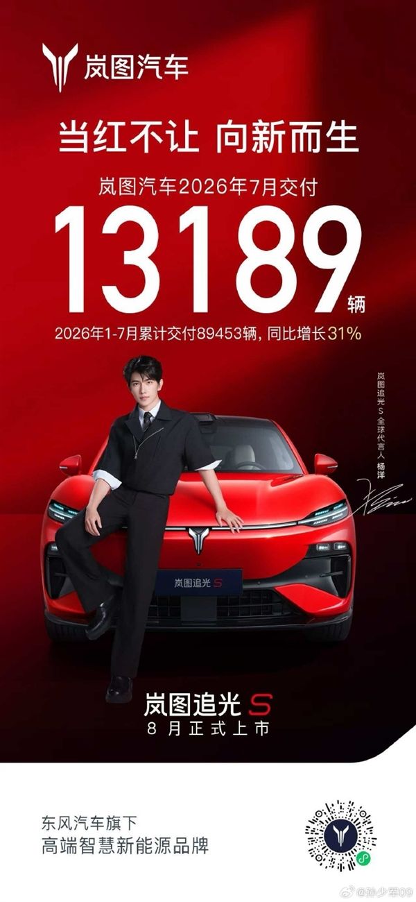 Zhuiguang S pre-sales exceed 10,000 units in 1 hour! Voyah delivers 13,189 new vehicles in July: cumulative year-on-year surge of 31%