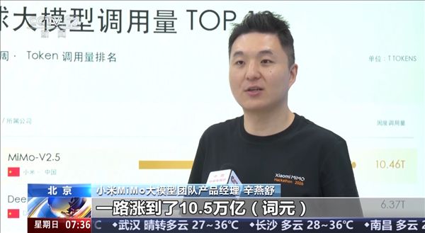 Xiaomi MiMo-V2.5 large model featured on CCTV, ranking first globally in call volume