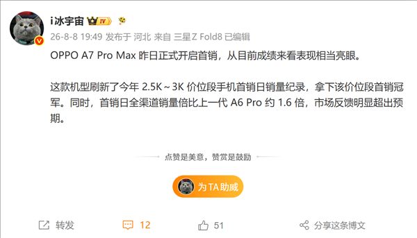 OPPO's first phone with a 10,000mAh-class large battery! A7 Pro Max breaks the first-day sales record in the 2.5-3K price segment